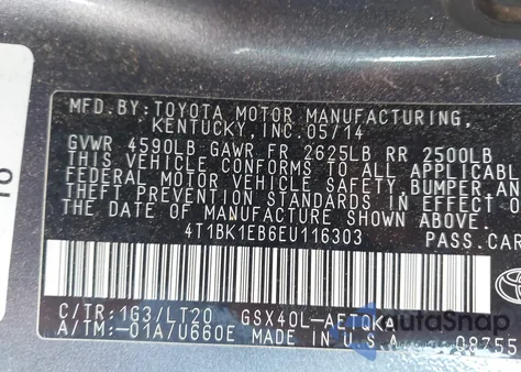 2014 Toyota Avalon Xle Touring из США, поврежденный, VIN 4T1BK1EB6EU116303